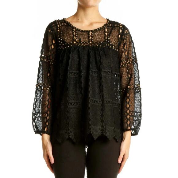 Anthropologie Maeve Auralis Black Studded Grunge Lace Blouse Size Small - Picture 1 of 13